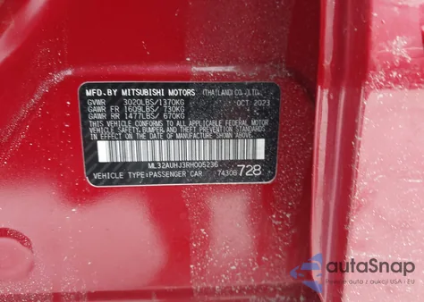 2024 Mitsubishi Mirage Es z USA, uszkodzony, nr VIN ML32AUHJ3RH005236